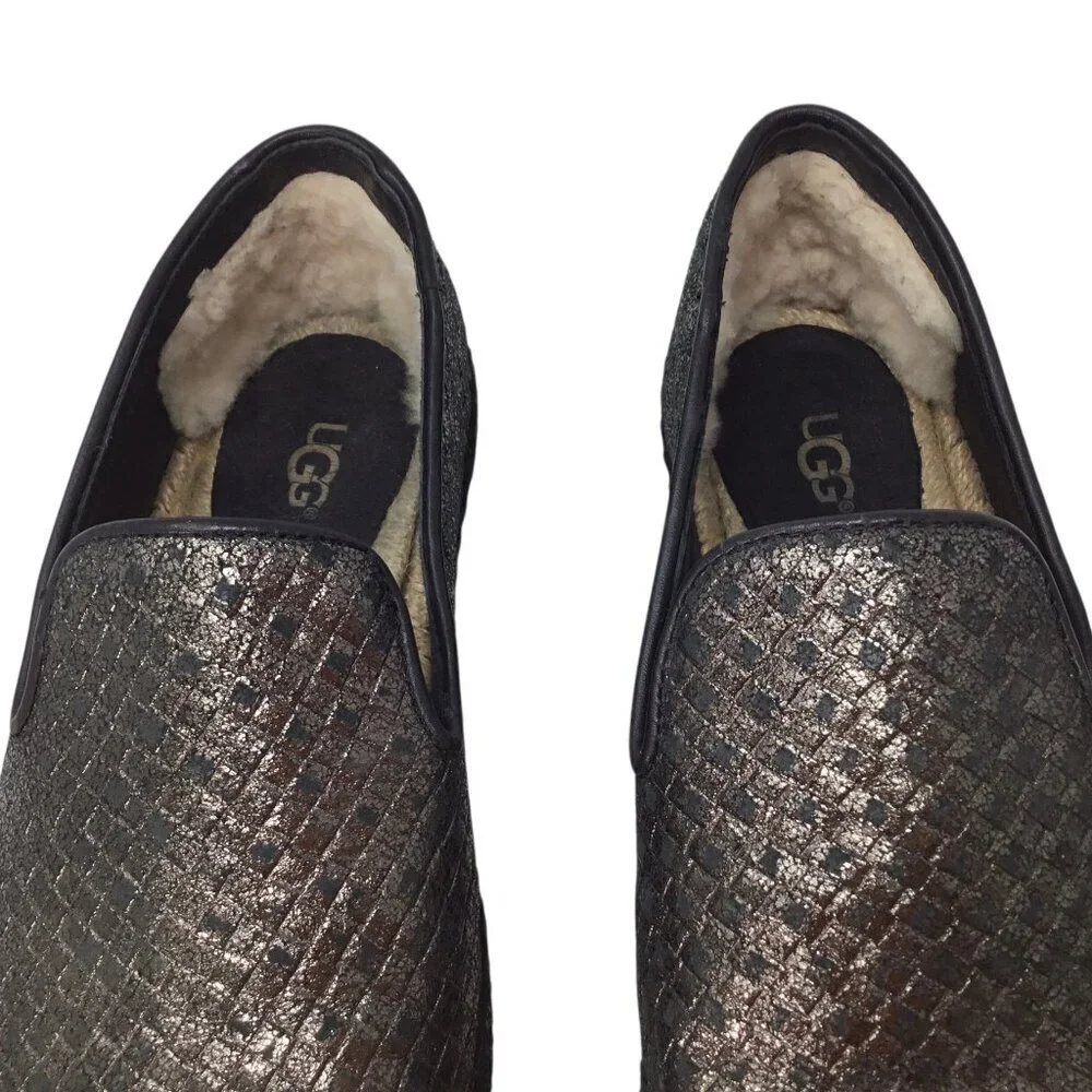Ugg Sandrinne Espadrille Size 5 Basket Woven Flats Black Gold Metallic 1010196